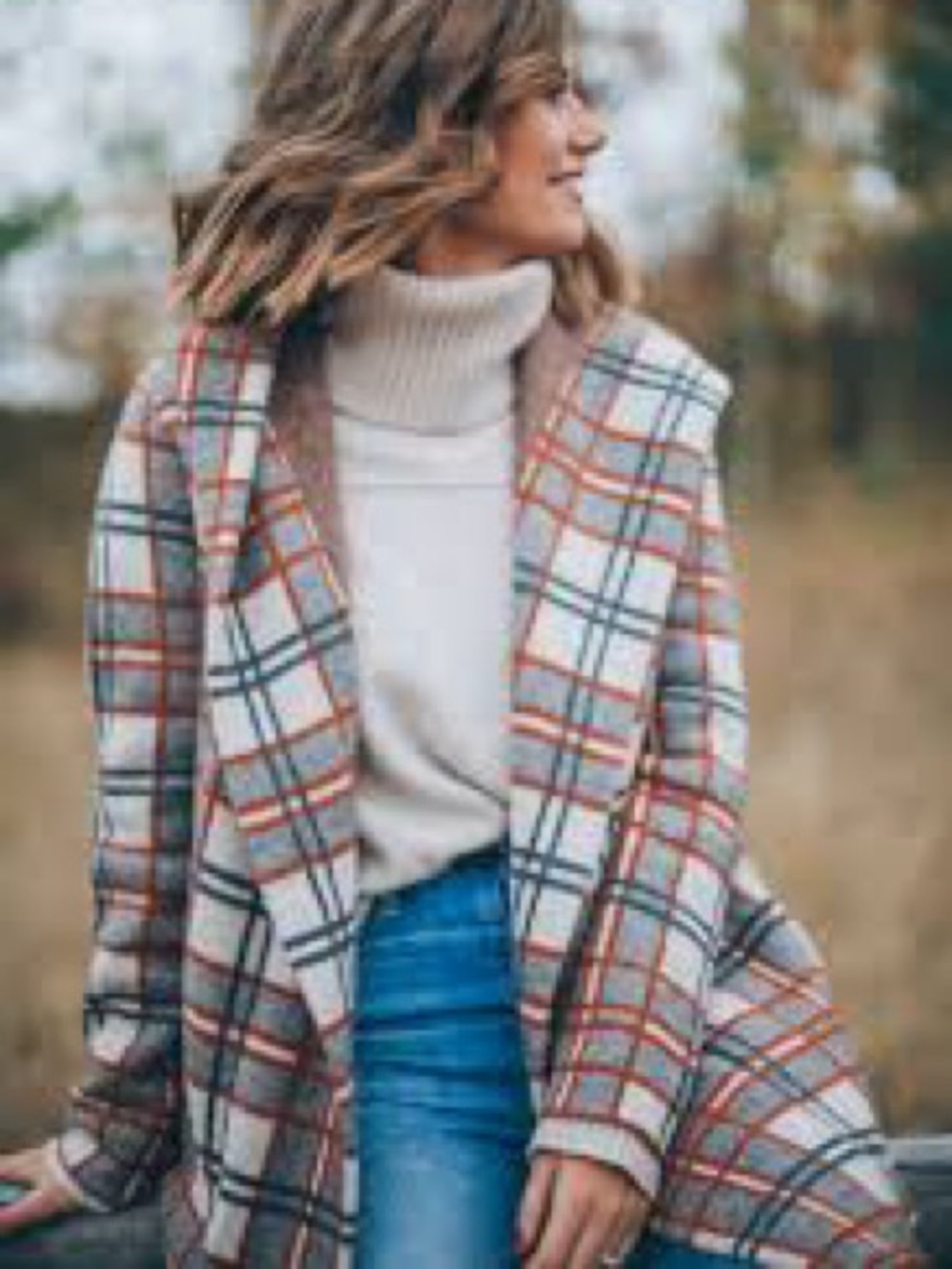 Field & Flower Wool Plaid Hooded Coatigan in Gray and Rust - Picture 3 of 8